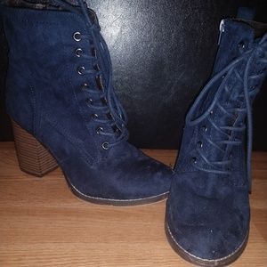 Navy blue faux suede lace up boots